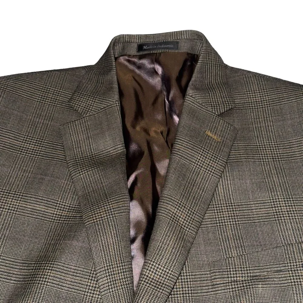 Vtg Lauren Ralph Lauren Blazer Men's Size 46R Brown Plaid 100% Wool 2 Button